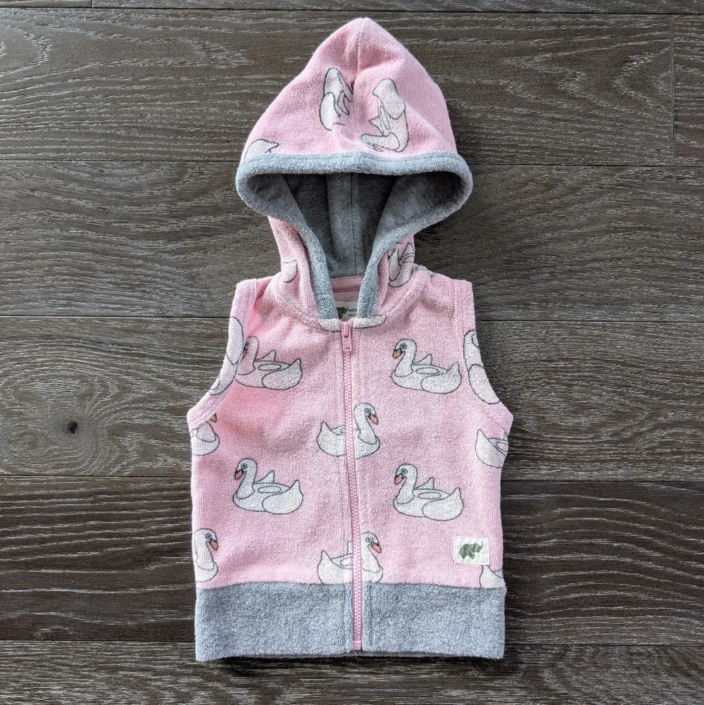Monica + Andy Pink Swan Terry Sleeveless Hooded Baby Outfit Set Size 6-12 Months